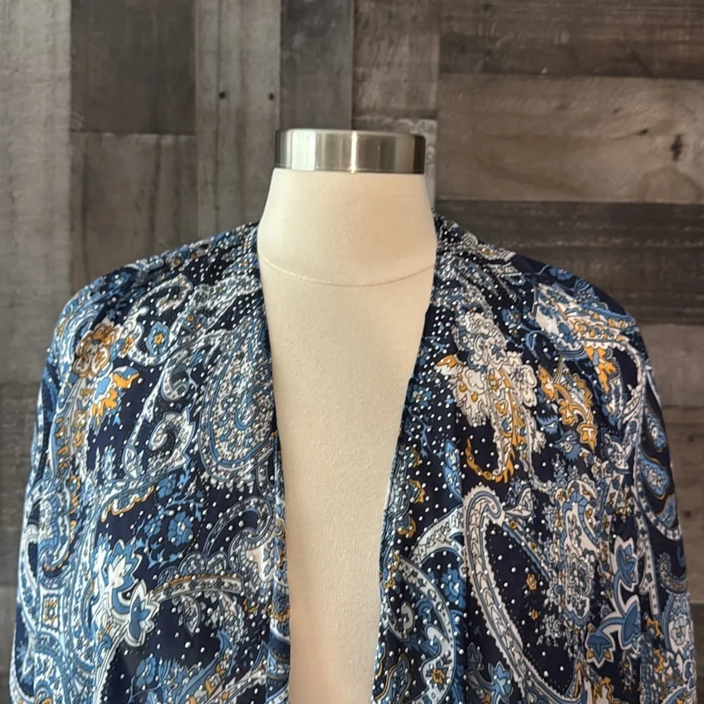 NWT! Blue floral paisley Kimono OS sparkly rhinestones dark feminine resortwear